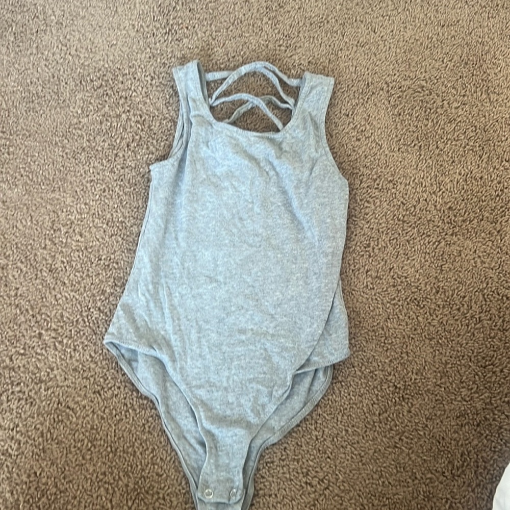 Grey Bodysuit with Criss Cross Back